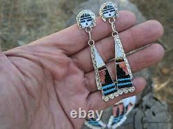 Vintage Zuni Turquoise Necklace Earrings Set Rare Corn Maiden Signed Martinez