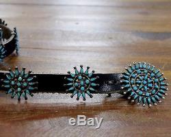 Vintage Zuni Turquoise Petit Point Sterling Silver Concho Belt
