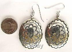 Vintage concho dangle earrings 2 1/8 x 1, sterling silver, 2 1/4 x 1 1/4