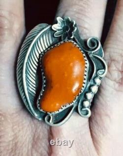 Vintage coral & sterling silver ring! Old Pawn Jewelry Native American Indian