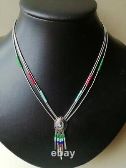 Vintage jewellery sterling silver Navajo beadwork native American necklace