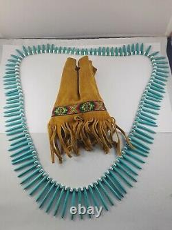 Vintage native American turquoise jewelry, shaman neck piece, 1950s very rare
