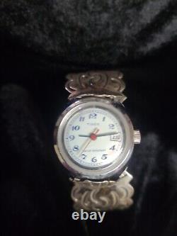 Vintage native american jewelry original Timex Watch /original chip inlay 1970's