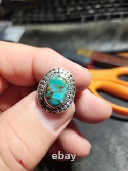 Vintage native american navajo Blue Copper Turquoise Sterling Silver Ring