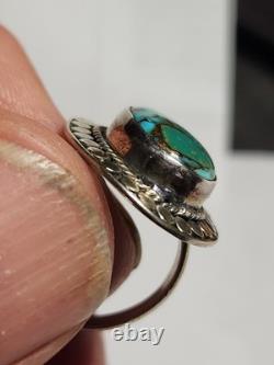 Vintage native american navajo Blue Copper Turquoise Sterling Silver Ring