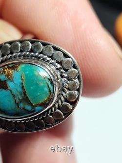 Vintage native american navajo Blue Copper Turquoise Sterling Silver Ring