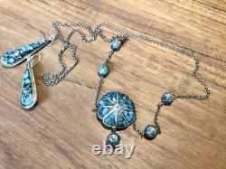 Vintage native american silver &turquoise necklace with matching earrings