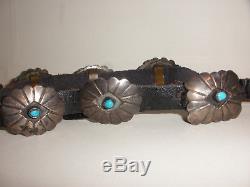 Vintage old pawn Fred Harvey era Navajo sterling silver turquoise Concho belt FC