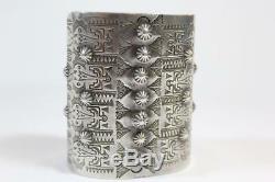 Vintage old pawn Navajo Hand-Stamped & Repoussé Sterling Silver Cuff Bracelet