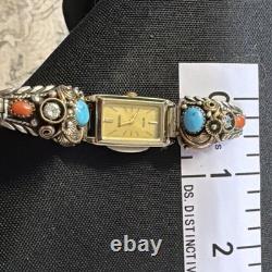 Vintage sterling silver NATIVE American turquoise coral CZ Seiko Solar Quartz