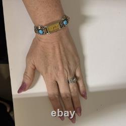 Vintage sterling silver NATIVE American turquoise coral CZ Seiko Solar Quartz