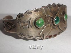 Vintage sterling silver turquoise bracelet old pawn Fred Harvey era wild horse