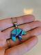 Vintage zuni Native turquoise Blue Bear With. 925 Silver Chain Jewelry Necklace