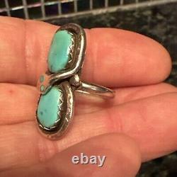 Vntg Signed EFFIE C. ZUNI Snake Head Sterling Silver Turquoise Ring Sz. 8 1/2 A1