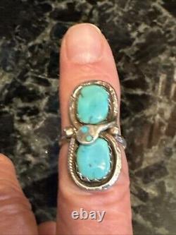 Vntg Signed EFFIE C. ZUNI Snake Head Sterling Silver Turquoise Ring Sz. 8 1/2 A1