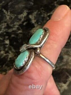 Vntg Signed EFFIE C. ZUNI Snake Head Sterling Silver Turquoise Ring Sz. 8 1/2 A1