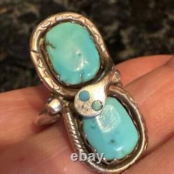 Vntg Signed EFFIE C. ZUNI Snake Head Sterling Silver Turquoise Ring Sz. 8 1/2 A1