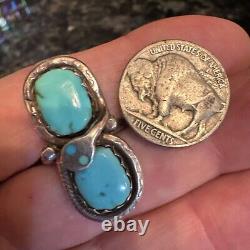 Vntg Signed EFFIE C. ZUNI Snake Head Sterling Silver Turquoise Ring Sz. 8 1/2 A1