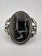 Vtg 1940 Fred Harvey Navajo Sterling Silver Snowflake Obsidian Cuff Bracelet 46g