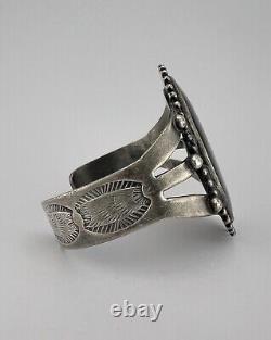Vtg 1940 Fred Harvey Navajo Sterling Silver Snowflake Obsidian Cuff Bracelet 46g