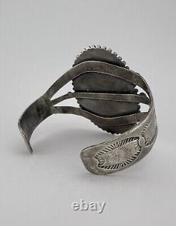 Vtg 1940 Fred Harvey Navajo Sterling Silver Snowflake Obsidian Cuff Bracelet 46g