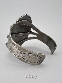Vtg 1940 Fred Harvey Navajo Sterling Silver Snowflake Obsidian Cuff Bracelet 46g