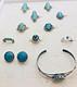 Vtg. 1940s Lot 10 Silver & Turquoise Rings UITA Trading Post + ERs & &racelet