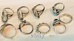 Vtg. 1940s Lot 10 Silver & Turquoise Rings UITA Trading Post + ERs & &racelet