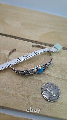 Vtg 1950s Native American Turquoise / Sterling Silver Feather Cuff Bracelet 6.5