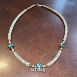 Vtg 1950s Necklace Southwestern Native American Turquoise Heishi Shell Beads 16