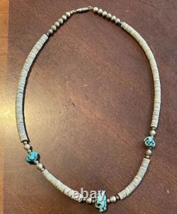 Vtg 1950s Necklace Southwestern Native American Turquoise Heishi Shell Beads 16