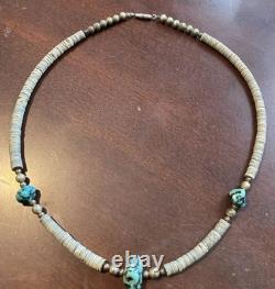 Vtg 1950s Necklace Southwestern Native American Turquoise Heishi Shell Beads 16