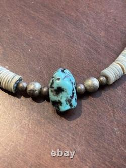 Vtg 1950s Necklace Southwestern Native American Turquoise Heishi Shell Beads 16