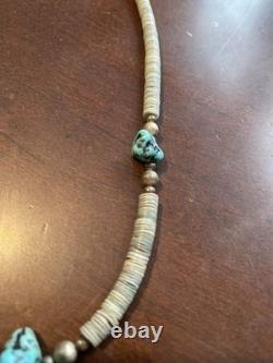 Vtg 1950s Necklace Southwestern Native American Turquoise Heishi Shell Beads 16