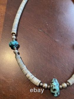 Vtg 1950s Necklace Southwestern Native American Turquoise Heishi Shell Beads 16
