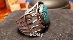 Vtg 1970s Native American Zuni Sterling & Turquoise Cuff by Ella Gia