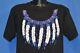 Vtg 90s NATIVE AMERICAN FEATHER NECKLACE TRIBAL MOTIF JEWELRY BLACK t-shirt L