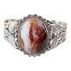 Vtg Agate Sterling Silver Cuff Bracelet Native Stampwork Applique Cracked Stone