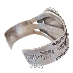 Vtg Agate Sterling Silver Cuff Bracelet Native Stampwork Applique Cracked Stone