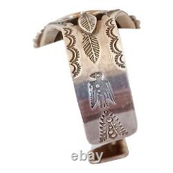 Vtg Agate Sterling Silver Cuff Bracelet Native Stampwork Applique Cracked Stone