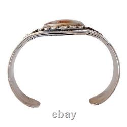 Vtg Agate Sterling Silver Cuff Bracelet Native Stampwork Applique Cracked Stone