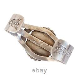 Vtg Agate Sterling Silver Cuff Bracelet Native Stampwork Applique Cracked Stone