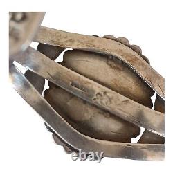Vtg Agate Sterling Silver Cuff Bracelet Native Stampwork Applique Cracked Stone