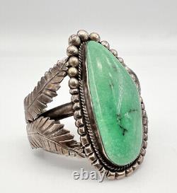 Vtg Apache Sterling Silver Nevada Carico Lake Turquoise Leaf Cuff Bracelet 149g