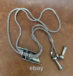 Vtg Carlisle Jewelry Albuquerque 925 Polo Tie Turquoise Mesh Chain Necklace 34