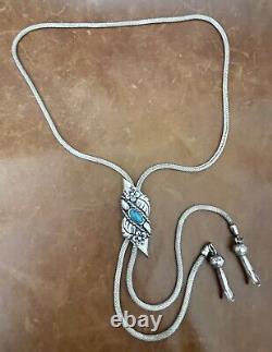 Vtg Carlisle Jewelry Albuquerque 925 Polo Tie Turquoise Mesh Chain Necklace 34