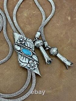 Vtg Carlisle Jewelry Albuquerque 925 Polo Tie Turquoise Mesh Chain Necklace 34
