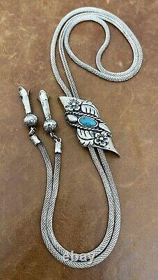 Vtg Carlisle Jewelry Albuquerque 925 Polo Tie Turquoise Mesh Chain Necklace 34