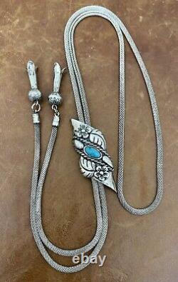 Vtg Carlisle Jewelry Albuquerque 925 Polo Tie Turquoise Mesh Chain Necklace 34