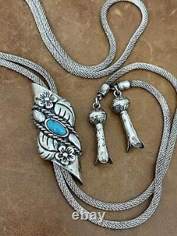 Vtg Carlisle Jewelry Albuquerque 925 Polo Tie Turquoise Mesh Chain Necklace 34